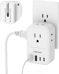 TESSAN USB C Charger Block 20W PD, Fast Charging Adapter with Foldable Plug, 1875W Power Outlet Extender(4 AC and 4 USB) for Cruise, Home, Office, Dorm Room Essentials, White