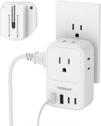 TESSAN USB C Charger Block 20W PD, Fast Charging Adapter with Foldable Plug, 1875W Power Outlet Extender(4 AC and 4 USB) for Cruise, Home, Office, Dorm Room Essentials, White