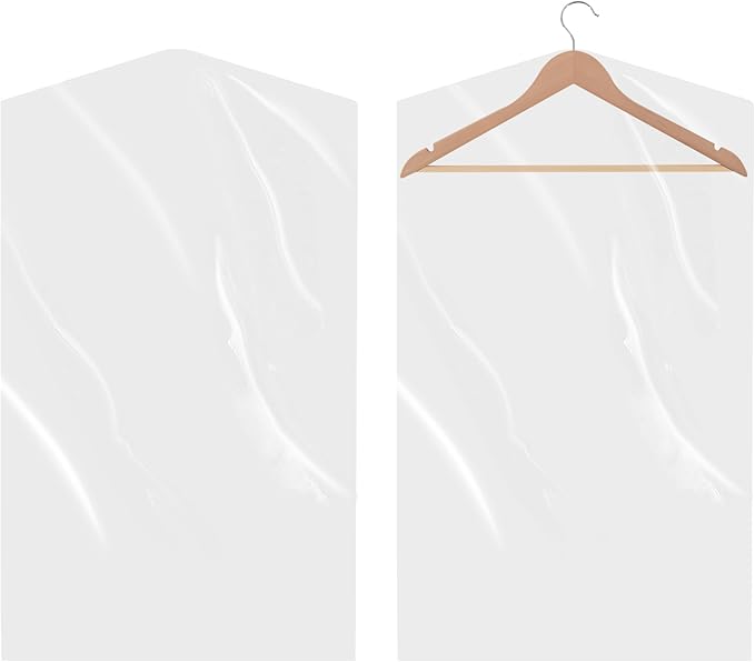 60-Pack Dry Cleaning Bags for Clothes 40-Inch Long - Clear Plastic Garment Bags for Hanging Clothes, Dry Cleaner Plastic Clothing Cover for Suits, Coat, Shirt, & Pants