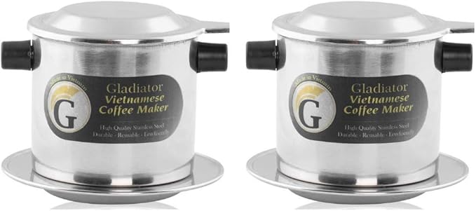 Vietnamese Coffee Maker Filter Set | French Press Style Coffee Filters | Pour Over Coffee Dripper | Portable Coffee Makers | Reusable Coffee Press (Large 15oz)