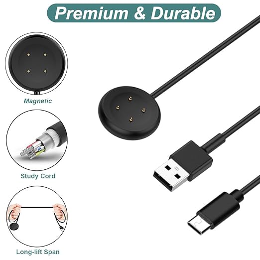 Charger for Google Pixel Watch 2 & 3, Replacement USB-A/C Charging Cable Cord for Smart Watch (3.3ft/1m) (Black)