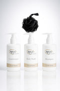 Novo Essentials Bath Gift Set, Body Wash, Shampoo and Conditioner with Loofah by ELO.