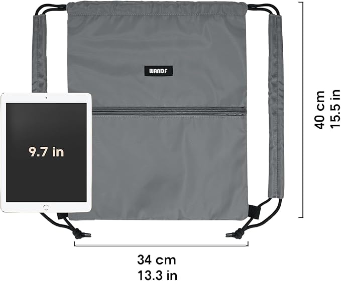 WANDF Drawstring Backpack Sports Gym Bag with Shoulder Pads Water Resistant String Bag Cinch Bag for Women Men (Grey)