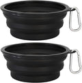 Kytely Large Collapsible Dog Bowls 2 Pack, 34oz Foldable Dog Travel Bowl, Portable Pet Water Food Bowl with Clasp, Pet Cat Feeding Cup Dish for Traveling, Walking, Hiking (Black+Black)