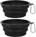 Kytely Large Collapsible Dog Bowls 2 Pack, 34oz Foldable Dog Travel Bowl, Portable Pet Water Food Bowl with Clasp, Pet Cat Feeding Cup Dish for Traveling, Walking, Hiking (Black+Black)