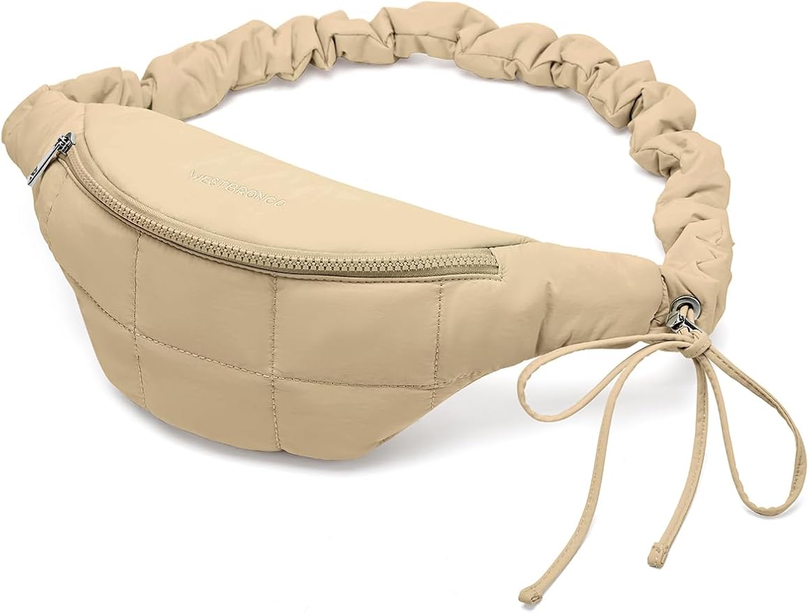 WESTBRONCO Puffer Fanny Packs for Women Small Crossbody Sling Bag, Nylon Quilted Belt Bag for Travel Hiking Running Waist Bag with Adjustable Strap
