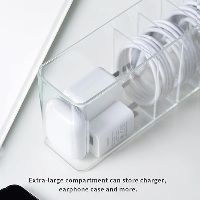 Charger Cable Cord Storage Organizer Box - 1 Pack With Lid - Easy Storage Without Cable Ties