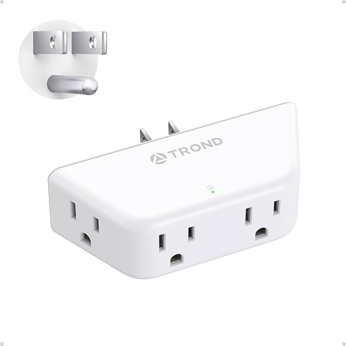TROND Outlet Extender Surge Protector - Multi Plug Wall Outlet with 4 Grounded Sockets, 3 Way Angled Plug Adapter, 900J, Electrical Wall Splitter for Bathroom Kitchen Office, White