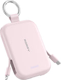 RORRY CharmGo Portable Charger, 5000mAh Portable Charger Power Bank with Built-in Cables, Travel Keychain Charger Battery Pack for iPhone 17/16/15/14/13/12, for AirPods 2/3/4/Pro, Pink