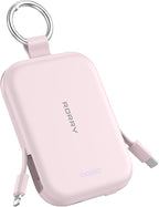 RORRY CharmGo Portable Charger, 5000mAh Portable Charger Power Bank with Built-in Cables, Travel Keychain Charger Battery Pack for iPhone 17/16/15/14/13/12, for AirPods 2/3/4/Pro, Pink