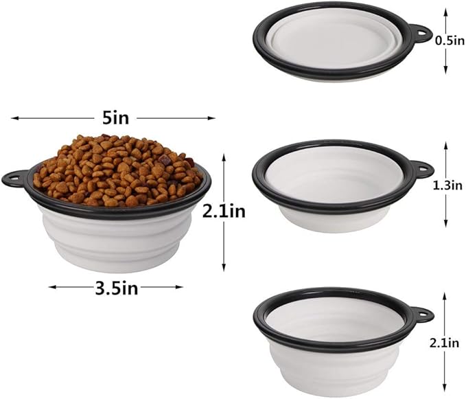 Dog Bowl Pet Collapsible Bowls,2 Pack Portable and Foldable Pet Travel Bowls Collapsable Dog Water Feeding Bowls Dish for Dogs Cats and Small Animals, (Small, Black+White)