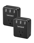 LENCENT Multi Plug Outlet Extender, 2 Pack, USB Brick, 3 Outlets Splitter with 3 USB Ports, Wall Charger, 3 Prong Power Charging Box Expander for Home, Office, Hotel - Black