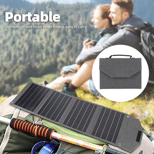 Foldable Solar Panel Charger, 80W Outdoor Camping Hiking Water Proof Monocrystalline Silicon, 2 USB Outputs for Phone Camping, Hiking, Backpacking