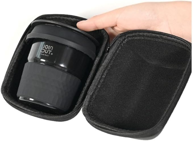 Portable Pour Over Coffee Maker Set with Carrying Case, Collapsible Silicone Dripper, 304 Stainless Steel Filter Cup, V60 Compatible, Black, Outdoor Camping Travel Kit (Black with Cone Filter)