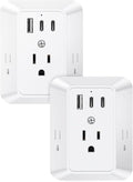 New Multi Plug Outlet,3 Outlet Extender 3 USB Ports (2 USB C), 1050J Power Strip Electrical Outlet Splitter Wall Plug Adapter Spacer for Home Travel Office(2 Pack)