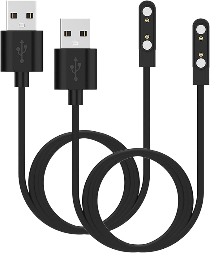 2-Pack Chargers for TRAUSI TG08/Trendia TG09/DIVElink&OYV&JeeJTek TGW008 TGW101/SUNKTA &LIGE &Linwear &EIGIIS K52 Smart Watch Charger, Charging Cable Magnetic 7.62mm, 60cm (Black&Black)