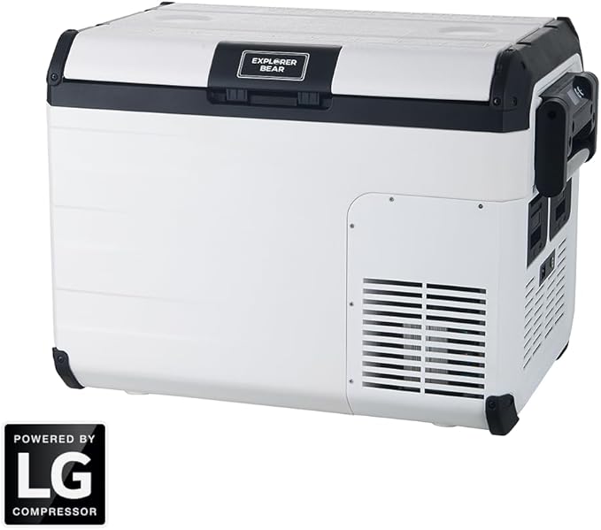 Explorer Bear Urban Series 37QT/35L 12V/24V Portable Battery Powered Electric Cooler Fridge Freezer Powered by LG Compressor (Battery Not Included)