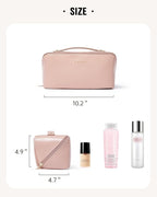 EACHY Travel Makeup Bag, Large Capacity Cosmetic Bag for Women, Waterproof PU Leather, Flat Open Portable Toiletry Bag for Skincare, Brushes & Travel Essentials