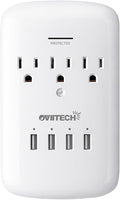 Oviitech Multi Outlet Wall Mount Adapter Surge Protector with 4 (4.2 AMP) USB Charging Ports,3 Outlet Extender Socket Plugs,White,ETL Certified.