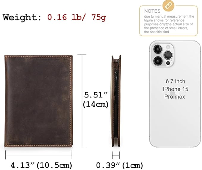 CONTACTS Full Grain Leather Passport Holder RFID Blocking Travel Passport Wallet Compatible with Airtag Passport Case Handmade with 4 Cards Slots, Coin Pocket (Brown)