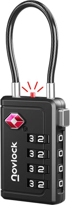 Luggage Locks TSA Approved with Inspection Indicator and Resettable 4-Digit, Easy-to-Read Combination, TSA Locks for Luggage, Suitcases, Backpacks & Travel Bags, Black, 1-Pack