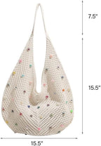 Boho Crochet Beach Tote Shoulder Bag with Colored Beads | Colorful Aesthetic Hippie Knit Bag for Women