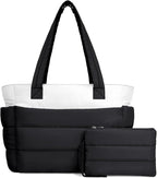 TOPDesign Puffer Tote Bag for Women, Lightweight Puffy Handbag with Compartments, Quilted Shoulder Bag for Work, Travel, Gym