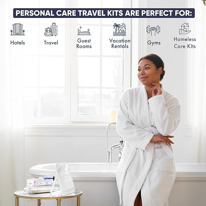 Personal Care Travel Toiletries | 1-Shoppe Amenities Kit | Travel Shaving Set, Toothbrush & Paste, Mouthwash, Makeup Wipes, Swabs, Nail File & Sewing Kit | 300 Pieces
