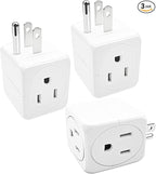 3 Plug Outlet Splitter Adapter 3 Pack - Small Multi Plug Wall Outlet Extender - 3 Way Plug Extension Adapter for Cruise Ship, Home Office, Dorm Room, Travel Essentials, Easy to Install,White