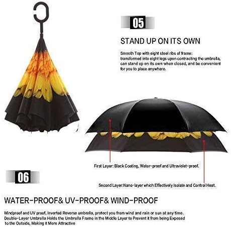 MRTLLOA 40/49/56 Inch Oversize Windproof Inverted Reverse Upside Down Umbrella, Golf Size Rain Umbrella, Double Layer, C-Shaped Handle for Men, Women and Kids