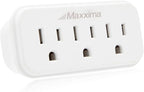 Maxxima 3 Grounded Multi Outlet Adapter Wall Plug - Outlet Extender Wall Tap, Turns 1 Outlet into 3, Indoor 3 Way Plug Splitter - White - 4 Pack