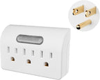 3-Outlet Extender, 3-Prong Grounded Wall Tap Adapter with LED Guide Light, 1875W Multiple Plug Electrical Outlets Splitter for Home, Office, Hotel, Travel, Cruise Essentials, ETL Listed, White