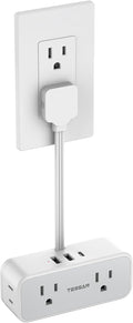 TESSAN Short Extension Cord 0.5Ft, Flat Plug Outlet Extender Surge Protector with 4 Widely AC with 3 USB Ports (1 USB C), Multi Plug Small Power Strip for Travel, Home Office College Dorm Essentials