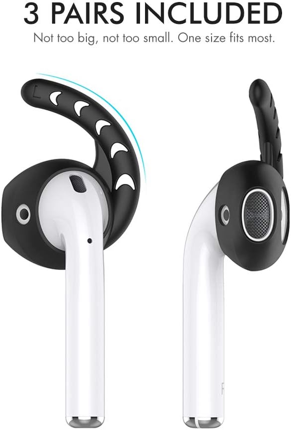 AhaStyle 3 Pairs AirPods Ear Hooks Cover Silicone Accessories Compatible with Apple AirPods and EarPods Headphones(Black)