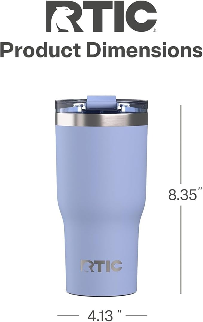 RTIC 30oz Essential Tumbler with Lid, Ceramic Lined, Insulated, Stainless Steel, Metal, Double Wall Vacuum-Insulation, Travel Cup for Iced Coffee, Tea, Hot and Cold Drink, Periwinkle