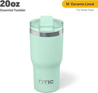 RTIC 20oz Essential Tumbler with Lid, Ceramic Lined, Insulated, Stainless Steel, Metal, Double Wall Vacuum-Insulation, Travel Cup for Iced Coffee, Tea, Hot and Cold Drink, Fresh Mint