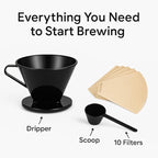 Single Cup Pour Over Coffee Dripper with Scoop & 10 Filters – #2 Cone Style Manual Brewer, BPA-Free Plastic, Portable Dishwasher Safe Coffee Maker