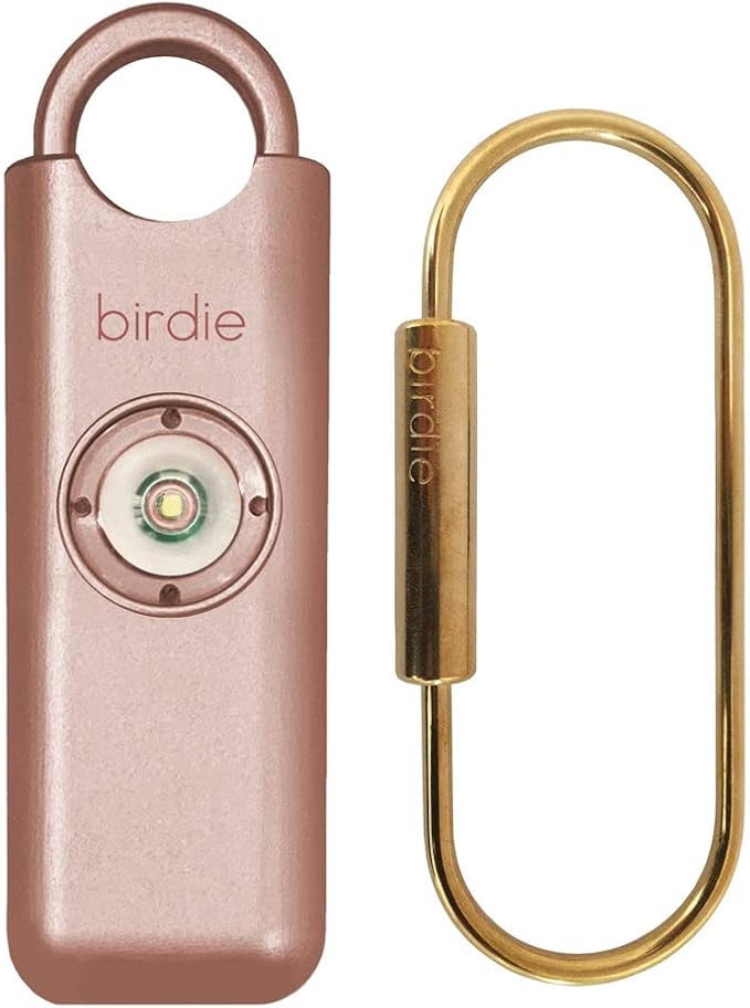 She’s Birdie–The Original Personal Safety Alarm for Women by Women–Loud Siren, Strobe Light and Key Chain in a Variety of Colors (Metallic Rose)
