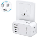TROND Outlet Splitter with 360 Rotating Plug, 3 AC Plug Extender with 2 USB-C & 2 USB-A Ports, Additional Outlets Off to Side, Useful Adapter with Rotating Design for Home Travel Cruise Essentials