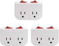 Oviitech Grounded Outlet Wall Tap Adapter with Red Indicator On/Off Power Switch (3 PK/Double Switch)