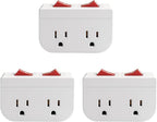 Oviitech Grounded Outlet Wall Tap Adapter with Red Indicator On/Off Power Switch (3 PK/Double Switch)
