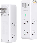 Surge Protector Outlet Extender with Rotating Plug, 6 AC Multi Plug Outlet with 4 USB Ports (3 USB C), 1800 J, 3-Sided Swivel Power Strip with Spaced Outlet Splitter for Dorm Office, White-2 Pack