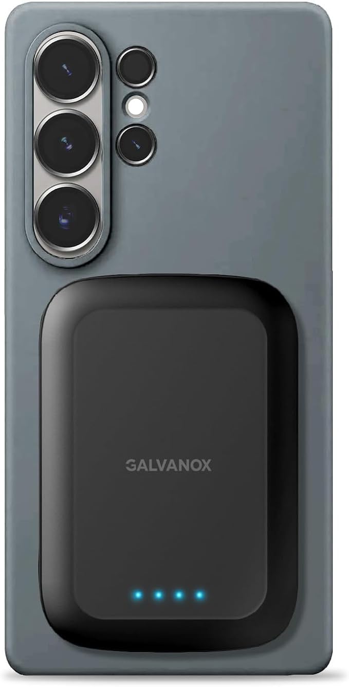 GALVANOX Magnetic Power Bank for Samsung Phones (15W) Wireless Charging Battery Pack for Android, Galaxy S24 S25 Plus, Ultra (Compatible with MagSafe Case Required) 5000mAh Portable Charger, Black