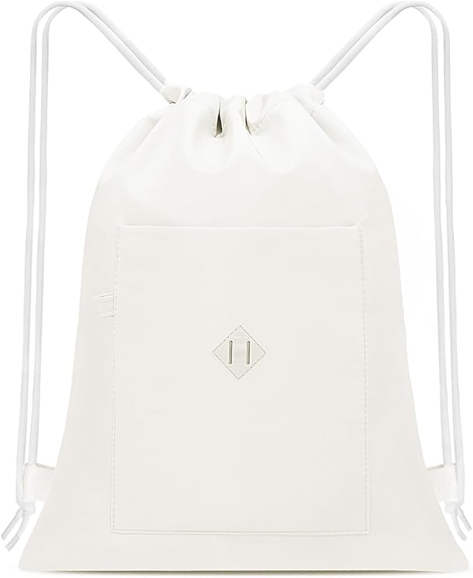 BAVELOE Drawstring Backpack Sports Gym Sackpack with Pockets Water Resistant Cinch String Bag for Women Men（Beige）