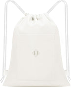 BAVELOE Drawstring Backpack Sports Gym Sackpack with Pockets Water Resistant Cinch String Bag for Women Men（Beige）