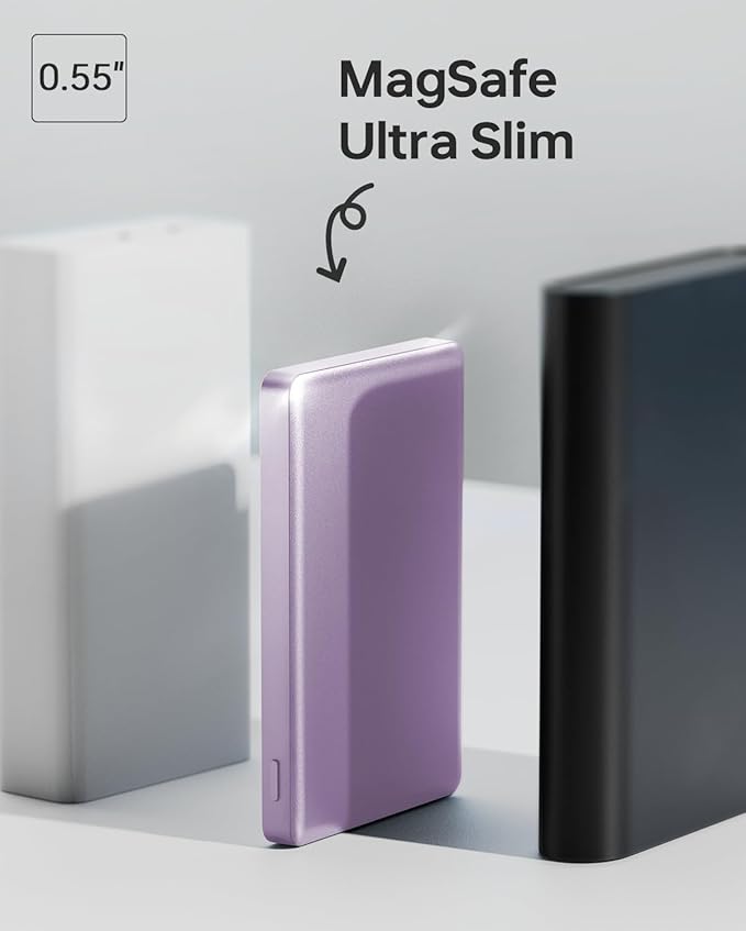 ULiXWH 10,000mAh for MagSafe Power Bank Ultra Slim, Magnetic Wireless Charger with USB-C Cable, Fast Charging Portable Battery for iPhone 17/16/15/14/13/12 Series, All-Metal Design, Purple