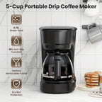 Coffee Maker, 5 Cup Drip Coffee Machine with Glass Carafe, Compatible with Ground&Tea Leaves – Portable Small Cafetera for Home, Office, Travel & Camping-Black