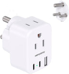 HANYCONY US to India Plug Adapter, Type D Travel Adapter with 3 Outlets 4 USB Ports(2 USB C), India Power Travel Adapter for USA to India, Bangladesh, Maldives, Pakistan