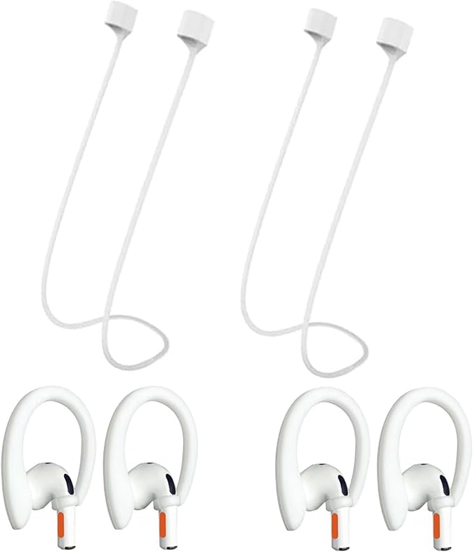 Magnetic Anti-Lost Straps Compatible with AirPods 1st to 4th Generation and AirPods Pro 1st to 4th Generation, with 2 Additional Pairs of Ear Hooks (6 Pack White)