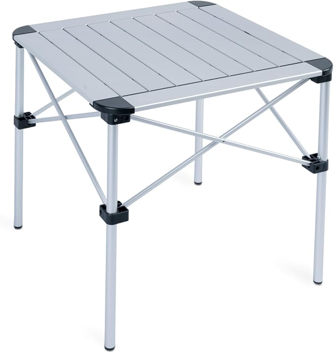 iClimb Lightweight Stable Alu. Folding Square Table Roll Up Top with Carry Bag for Camping Picnic Backyards BBQ Camp Kitchen (Silver, M)